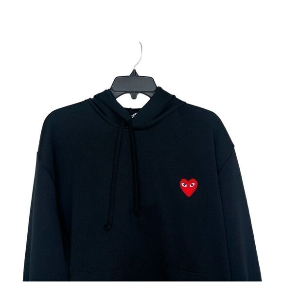 Comme des Garçons PLAY Black/Red Embroidered Heart Logo Pullover Hoodie Size XL - Picture 4 of 13